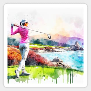 Artistic illustration of a woman golfer Magnet